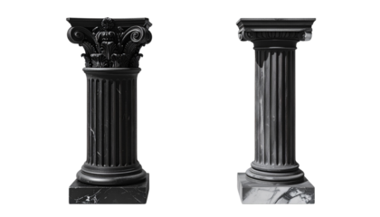 Dual classical black Greek pillar variations isolated on transparent background