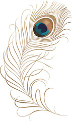 Obraz premium Elegant Gold and Teal Peacock Feather Vector Illustration, Luxury Ornamental Design