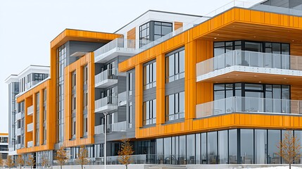 Obraz premium Modern Orange Building Design with Large Windows and Stylish Architecture