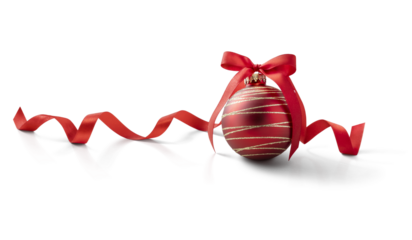 Red Christmas bauble decoration, isolated on transparent background.