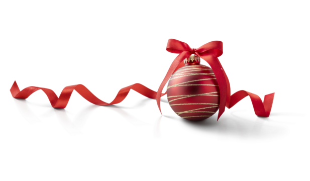 Red Christmas bauble decoration, isolated on transparent background.