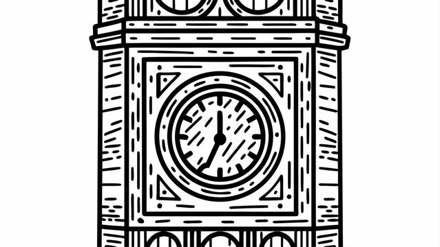 Elegant line art illustration of a vintage clock tower, perfect for minimalist designs or creative projects emphasizing precision and timeless style