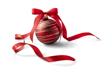 Red Christmas bauble decoration, isolated on transparent background.