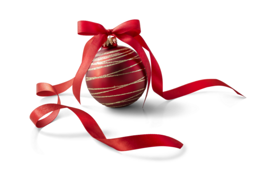 Red Christmas bauble decoration, isolated on transparent background.