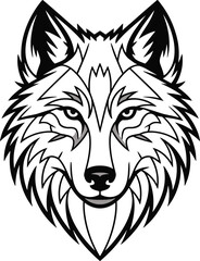 Obraz premium Intense Stylized Wolf Head Vector Illustration, Line Art Tribal Mascot Design