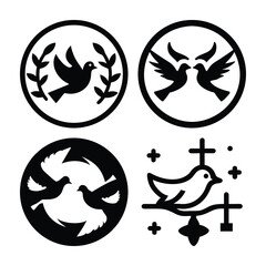 Fototapeta premium Set of four circular dove symbols representing peace love and faith