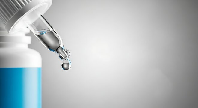 Medical dropper dispensing clear liquid from a bottle. - Powered by Adobe