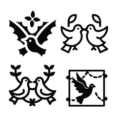 Four decorative black and white bird ornaments and designs