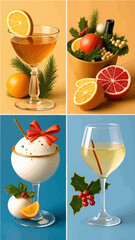 set of food and drinks