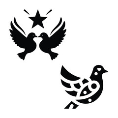 Two doves kissing under a star and a single decorative dove