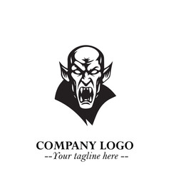 Head of Vampire Logo Symbol in Black on the White Background with Gothic Horror Vector Design