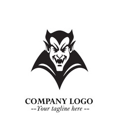 Head of Vampire Logo Symbol in Black on the White Background with Gothic Horror Vector Design