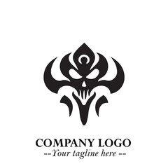 Head of Vampire Logo Symbol in Black on the White Background with Gothic Horror Vector Design