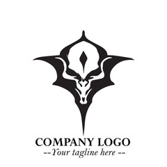 Head of Vampire Logo Symbol in Black on the White Background with Gothic Horror Vector Design