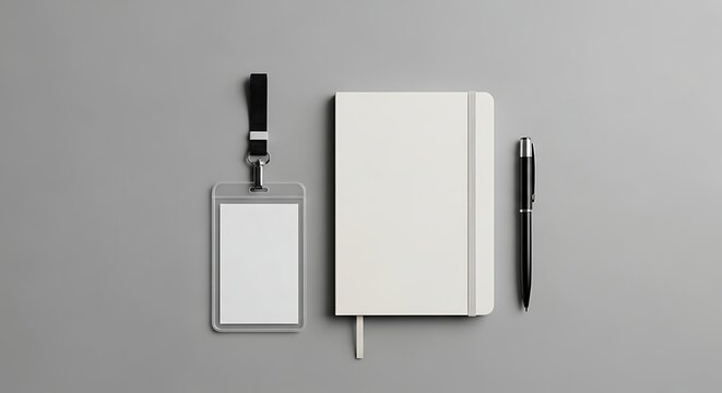 Professional Stationery and ID Badge Mockup on Gray Background.
