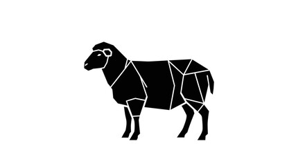 Stylized Black Sheep with Geometric Cut Lines on White Background.