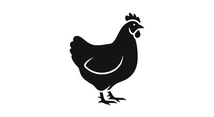 Simple black silhouette of a chicken standing on a white background.
