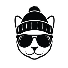 Cat with winter hat and sunglasses Vector Illustration
