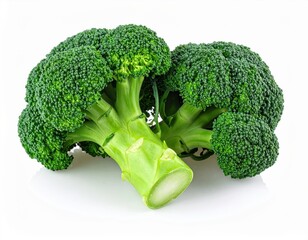 Fresh green broccoli isolated on white background, perfect for healthy cooking and nutrition-focused projects.