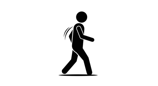 Black silhouette of a person walking with a backpack isolated on a white background representing travel education or daily commute.