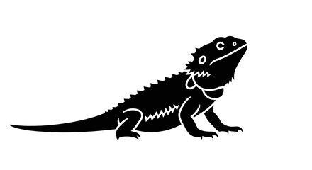 Black Silhouette of a Bearded Dragon Lizard on a White Background.
