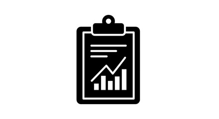 Clipboard with Upward Graph and Bar Chart Icon.