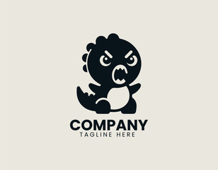 Cute angry dinosaur black vector logo illustration