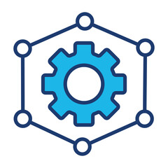 Automated System Icon In Blue Monochrome Flat Design, Vector Illustration