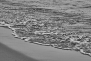 Monochrome Ocean Waves on Sandy Shore
