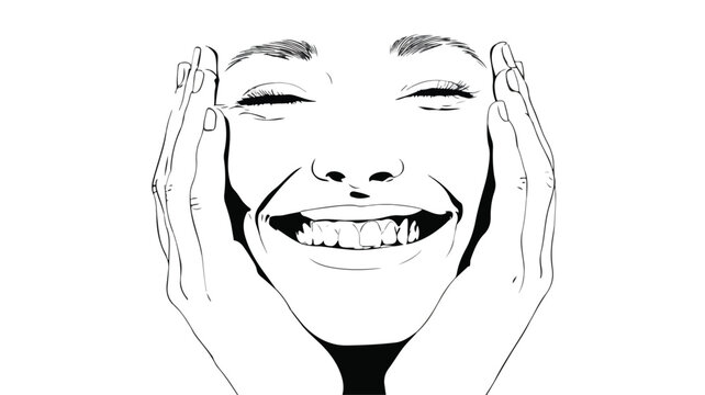 Smiling Face with Hands in Black and White