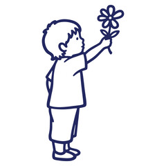 Child offering flower illustration line drawing vector graphic simple design kid holding out a blossom in a gesture of giving