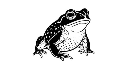 Black and white illustration of a toad.
