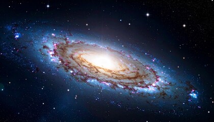 Majestic Spiral Galaxy with Bright Central Nucleus and Star Clusters in Deep Space.