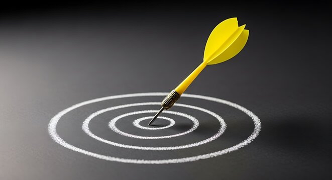 Yellow dart hitting the bullseye on a chalkboard target illustration