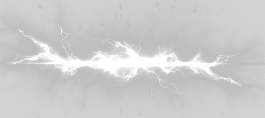 White lightning energy flash across dark background. Bright electric discharge and glowing plasma line effect. Isolated PNG illustration