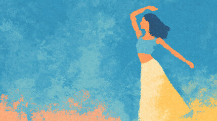 Artistic Illustration of a Woman in Flowing Dance Pose — Symbol of Femininity, Flexibility, and Inner Peace, 2d presentation template