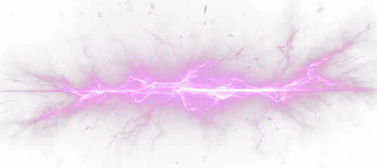 Purple lightning plasma line on dark background. Abstract energy discharge with glowing violet sparks and electric flow. Isolated PNG illustration