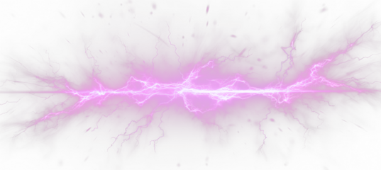 Purple lightning plasma line on dark background. Abstract energy discharge with glowing violet sparks and electric flow. Isolated PNG illustration