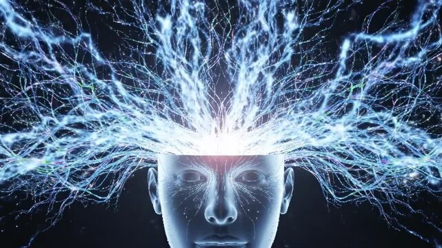Abstract Electric Energy Burst from Head in Futuristic Concept of Creativity and Inspiration