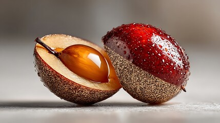 Freshly harvested chestnut cut open with a glossy seed for healthy eating and autumn harvest themes