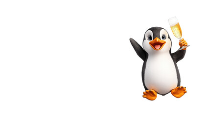 Fototapeta premium Cheerful Penguin Toasting with Bubbles on Transparent Background