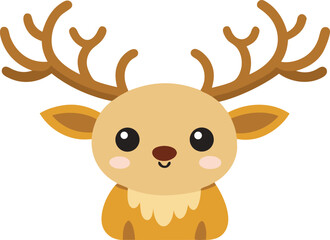 Fototapeta premium Cute cartoon reindeer with large antlers and big eyes