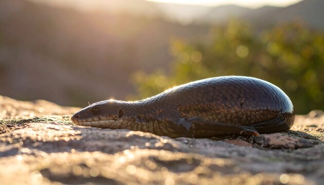 Lizard basking in sunlight on a rocky surface.