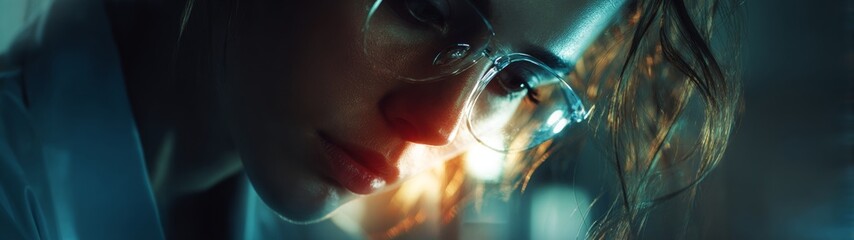 A vision of healthcare innovation: synthetic vaccine coding revealed. Vibrant expression. Scientist delving into genetic codes in a state-of-the-art tech laboratory. Creative concept.