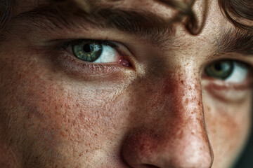 Close Up Portrait of Freckled Girl with Green Eyes