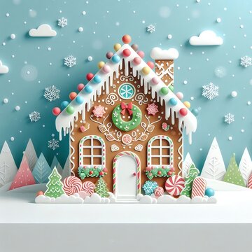 Ein sch&ouml;ner Papierausschnitt eines Lebkuchenhauses