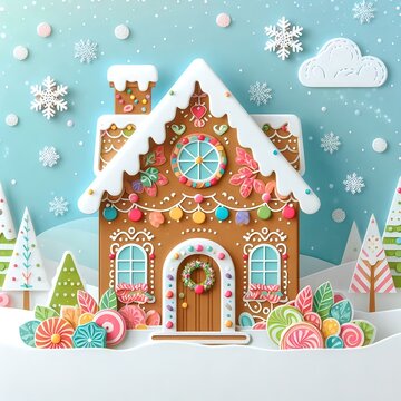 Ein sch&ouml;ner Papierausschnitt eines Lebkuchenhauses