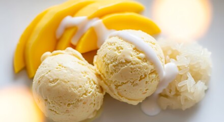 Delicious Mango Sticky Rice Ice Cream Dessert Sweet Tropical Summer Treat