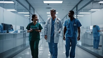 Diverse Medical Team of Doctors and Nurses Walking & Discussing in Modern Hospital Corridor, Healthcare Collaboration - Powered by Adobe