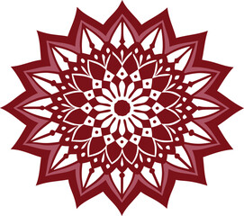 Intricate red and white mandala design with geometric patterns